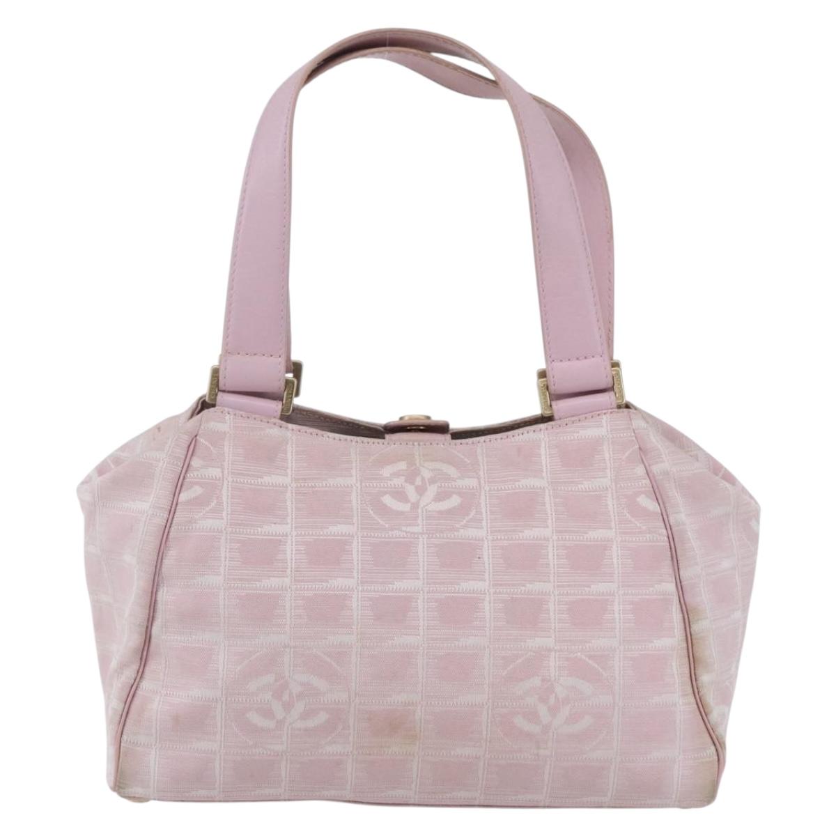 CHANEL New Travel Line Hand Bag Nylon Pink Gold CC Auth 152593