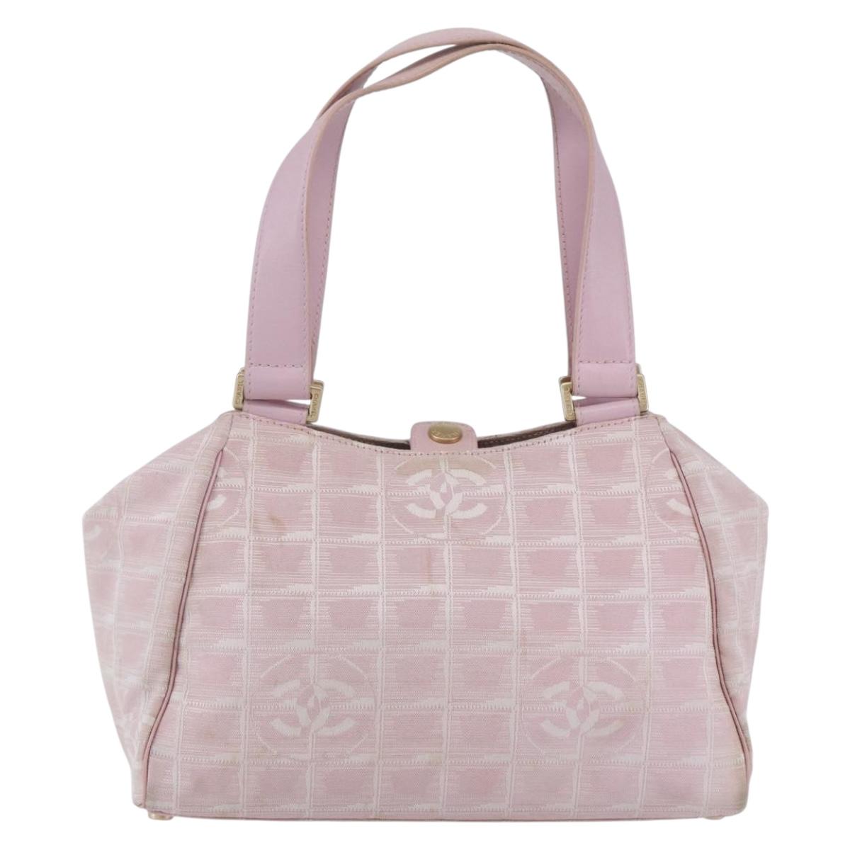 CHANEL New Travel Line Hand Bag Nylon Pink Gold CC Auth 152593