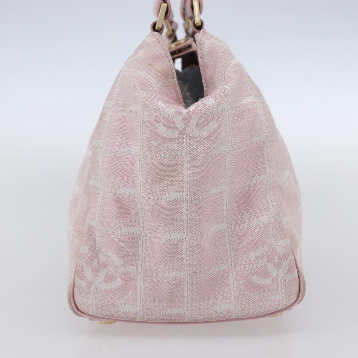 CHANEL New Travel Line Hand Bag Nylon Pink Gold CC Auth 152593