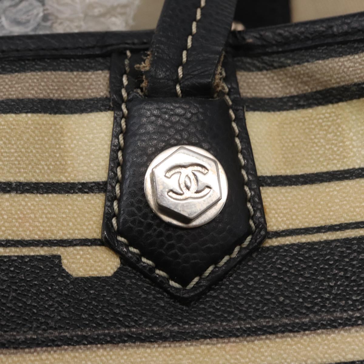 CHANEL Central Station Tote Bag PVC Canvas Black Silver CC Auth 152594