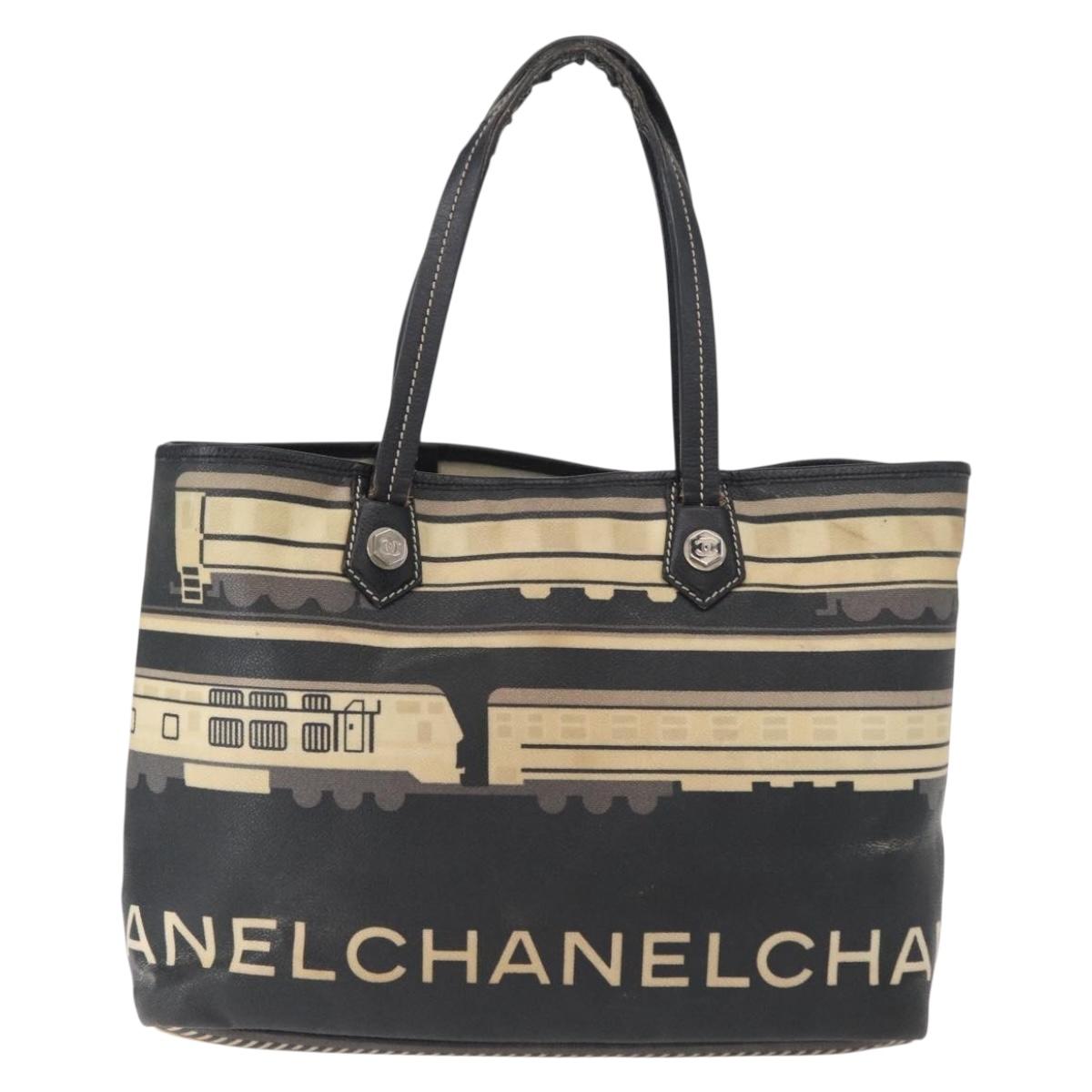 CHANEL Central Station Tote Bag PVC Canvas Black Silver CC Auth 152594