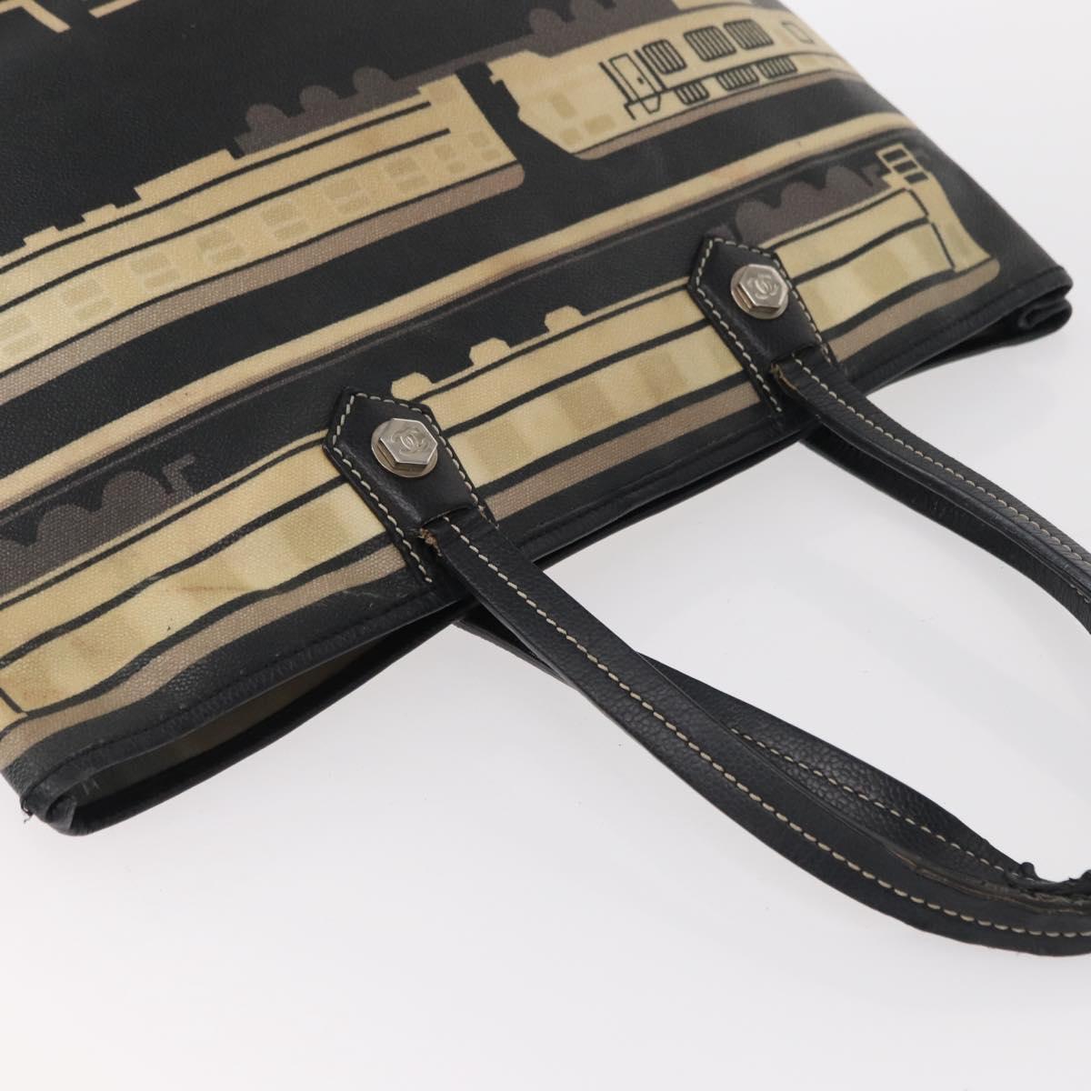 CHANEL Central Station Tote Bag PVC Canvas Black Silver CC Auth 152594