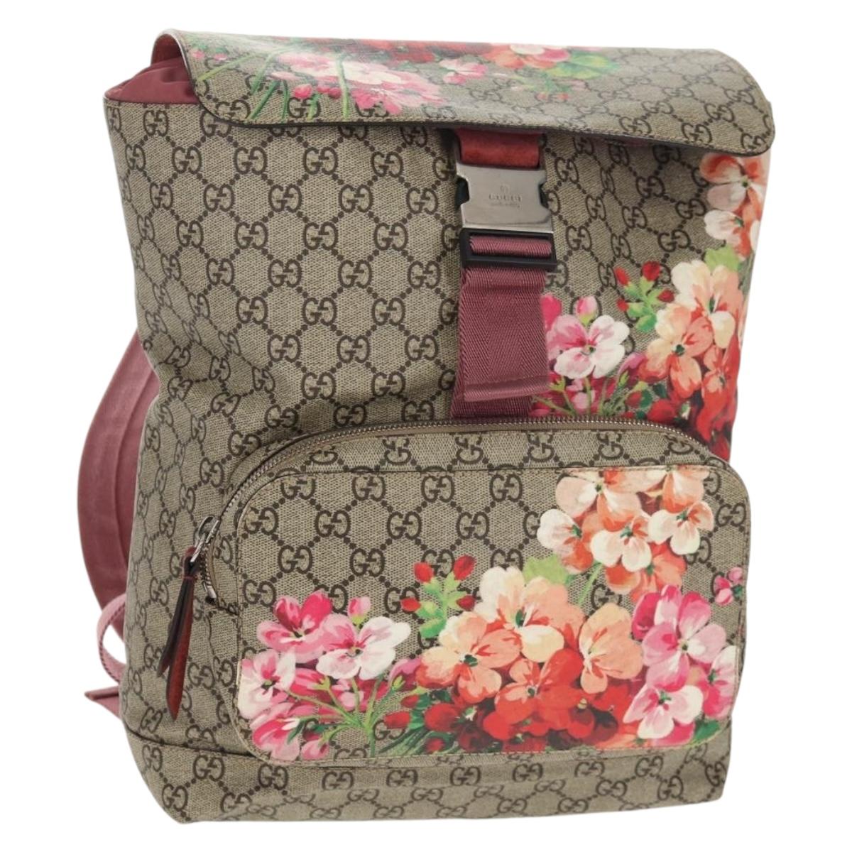GUCCI GG Blooms Backpack PVC Beige Silver 405019 Auth 152607V