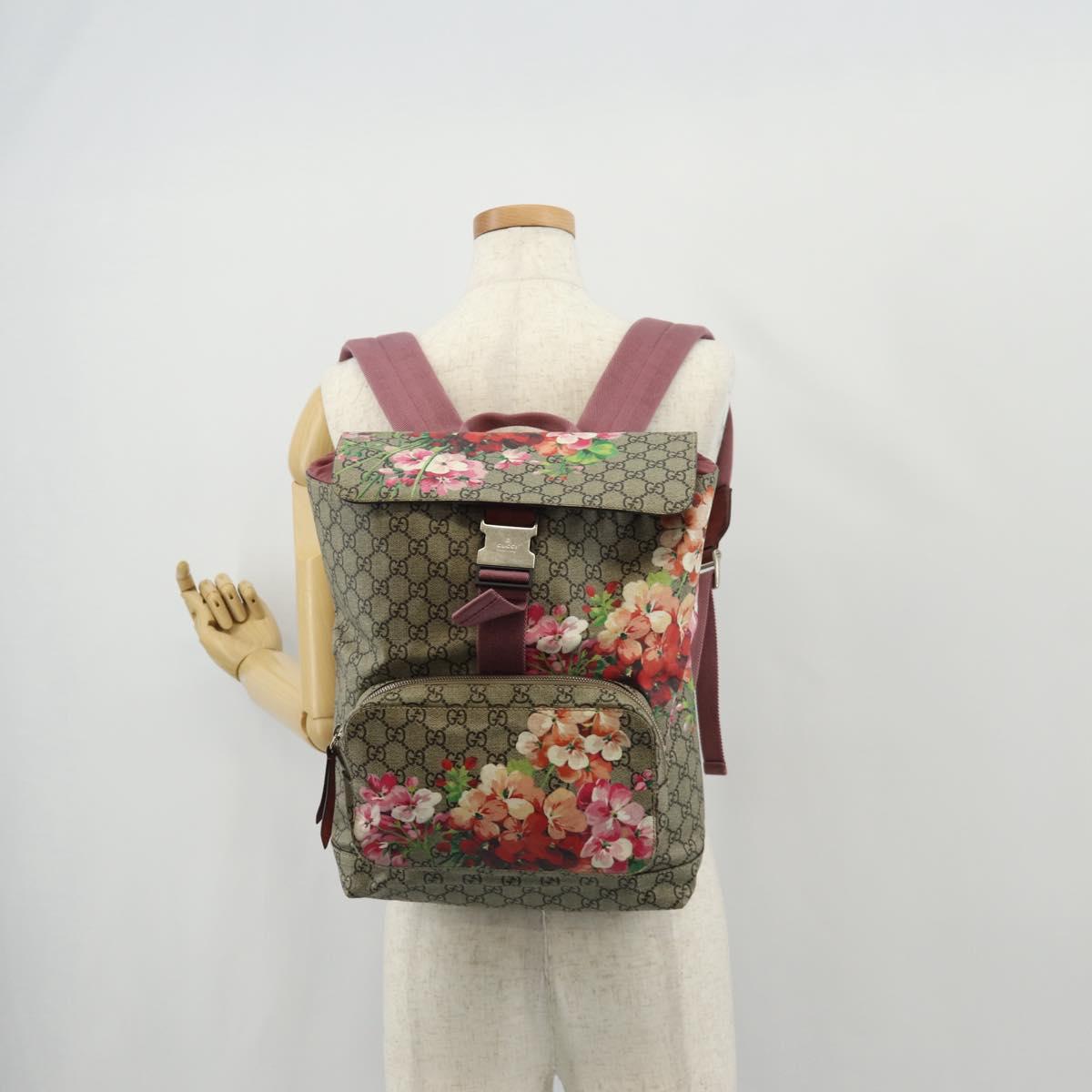 GUCCI GG Blooms Backpack PVC Beige Silver 405019 Auth 152607A
