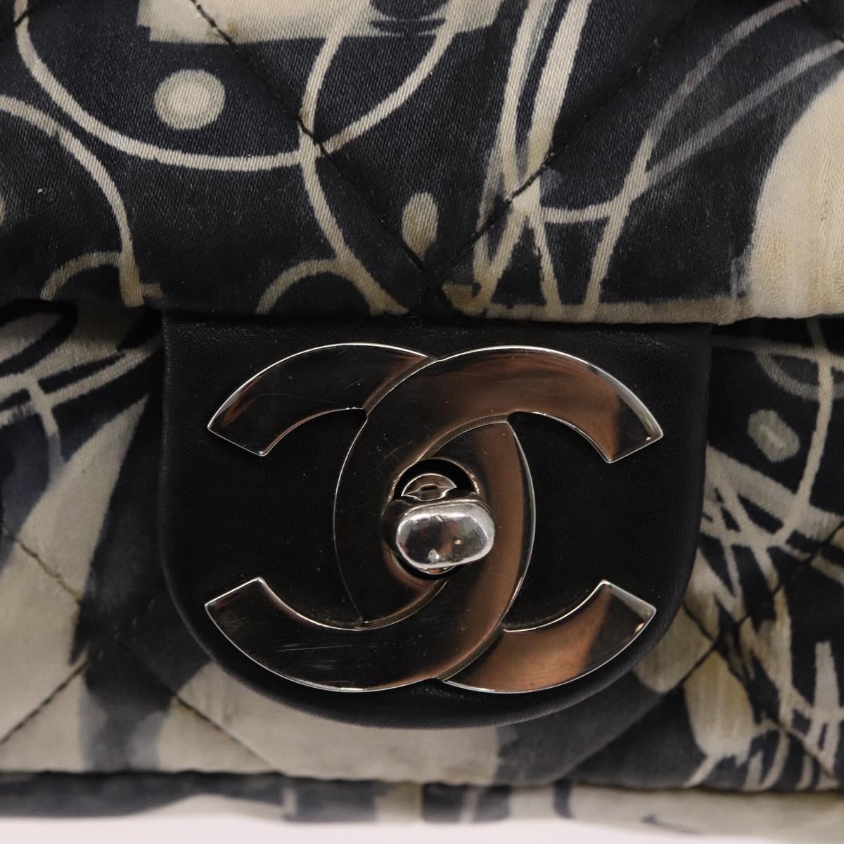 CHANEL Matelasse Chain Shoulder Bag Satin Black Silver CC Auth 152608A