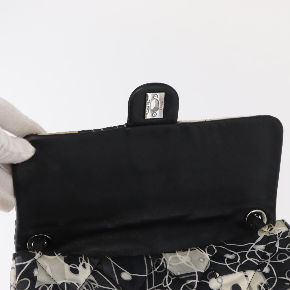 CHANEL Matelasse Chain Shoulder Bag Satin Black Silver CC Auth 152608A