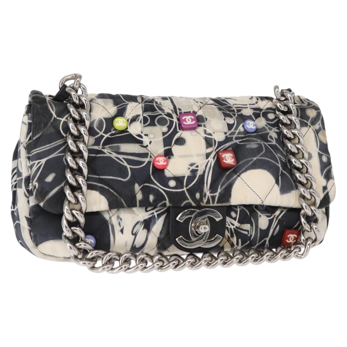 CHANEL Matelasse Chain Shoulder Bag Satin Black Silver CC Auth 152608A