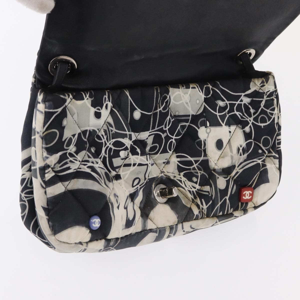 CHANEL Matelasse Chain Shoulder Bag Satin Black Silver CC Auth 152608A