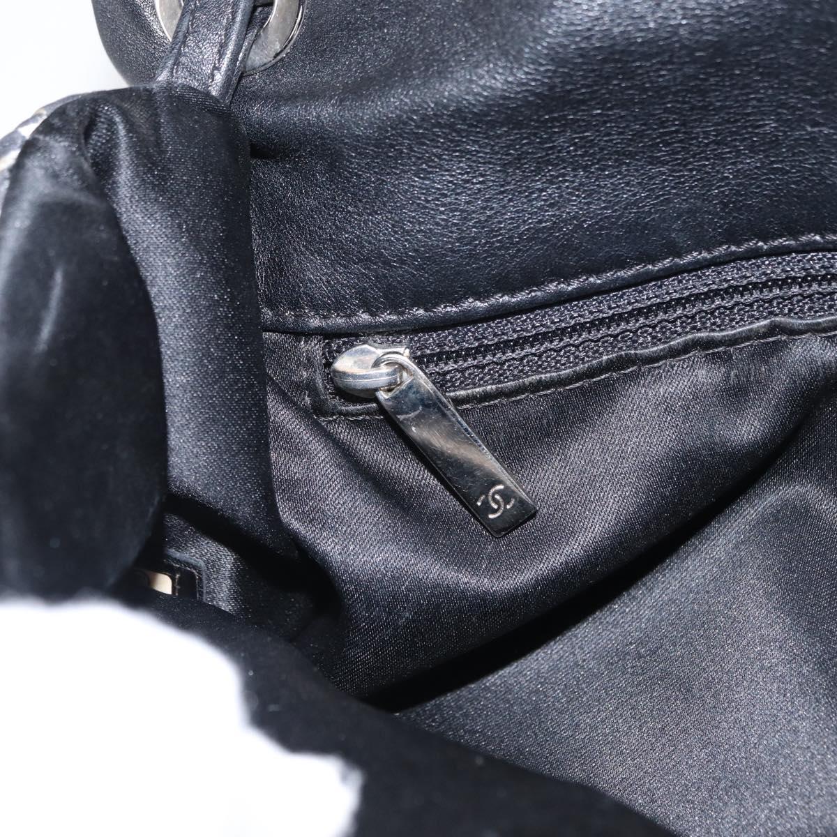 CHANEL Matelasse Chain Shoulder Bag Satin Black Silver CC Auth 152608A