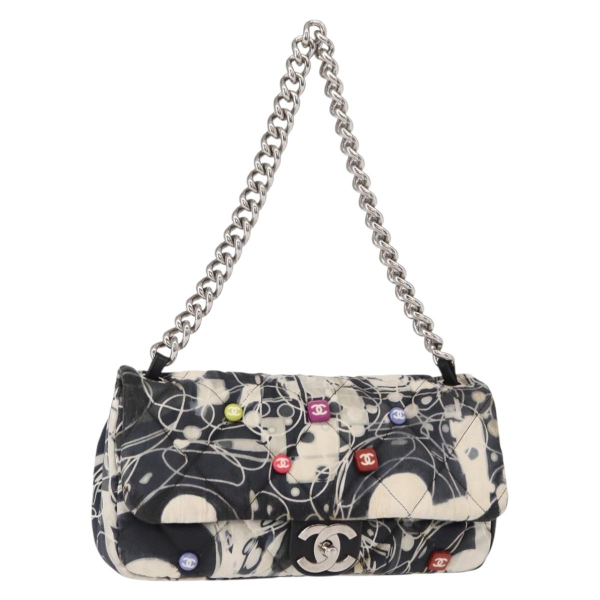 CHANEL Matelasse Chain Shoulder Bag Satin Black Silver CC Auth 152608A