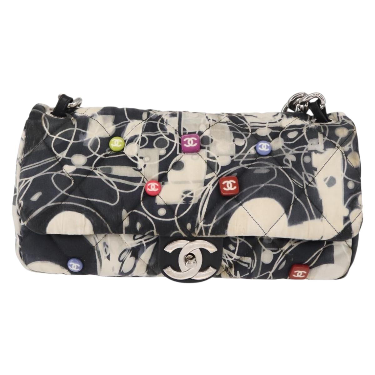 CHANEL Matelasse Chain Shoulder Bag Satin Black Silver CC Auth 152608A