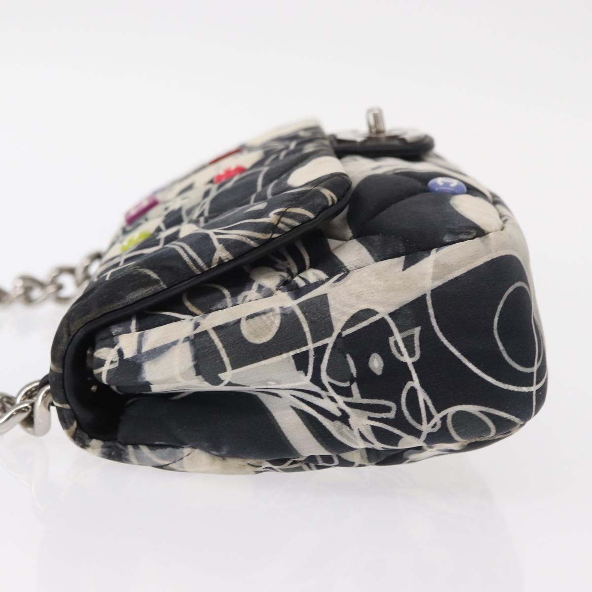 CHANEL Matelasse Chain Shoulder Bag Satin Black Silver CC Auth 152608A