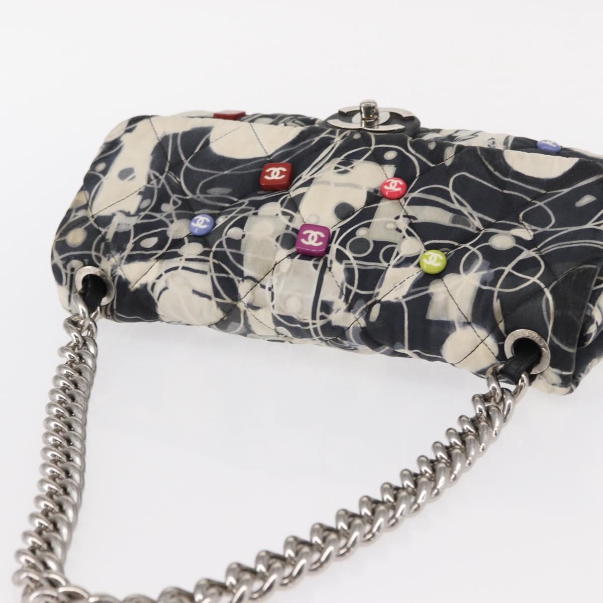 CHANEL Matelasse Chain Shoulder Bag Satin Black Silver CC Auth 152608A