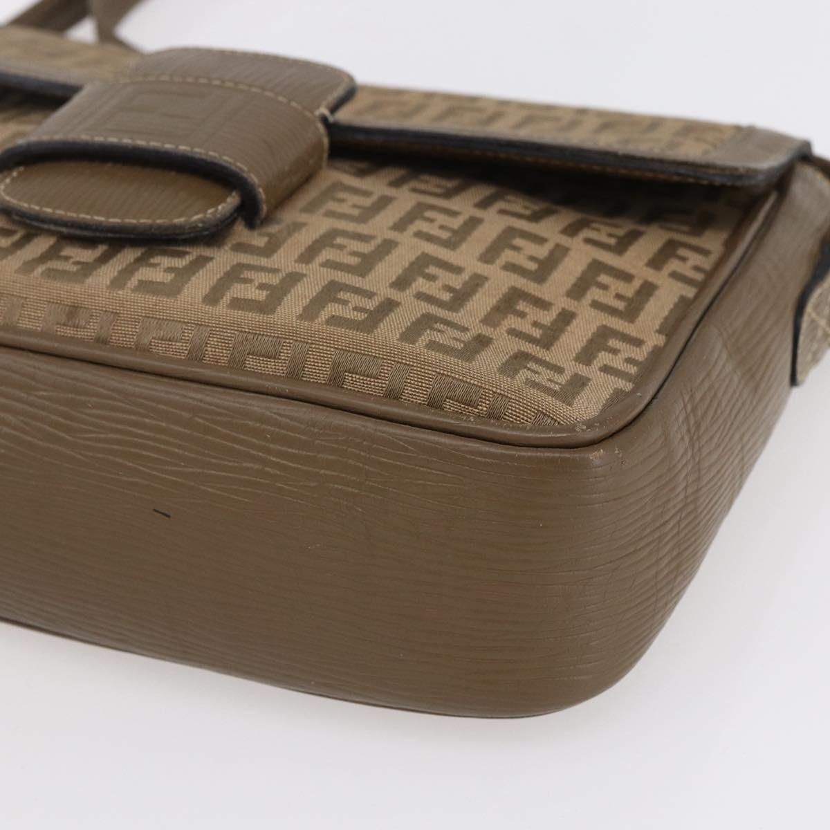 FENDI Zucchino Canvas Shoulder Bag Beige Auth 152611