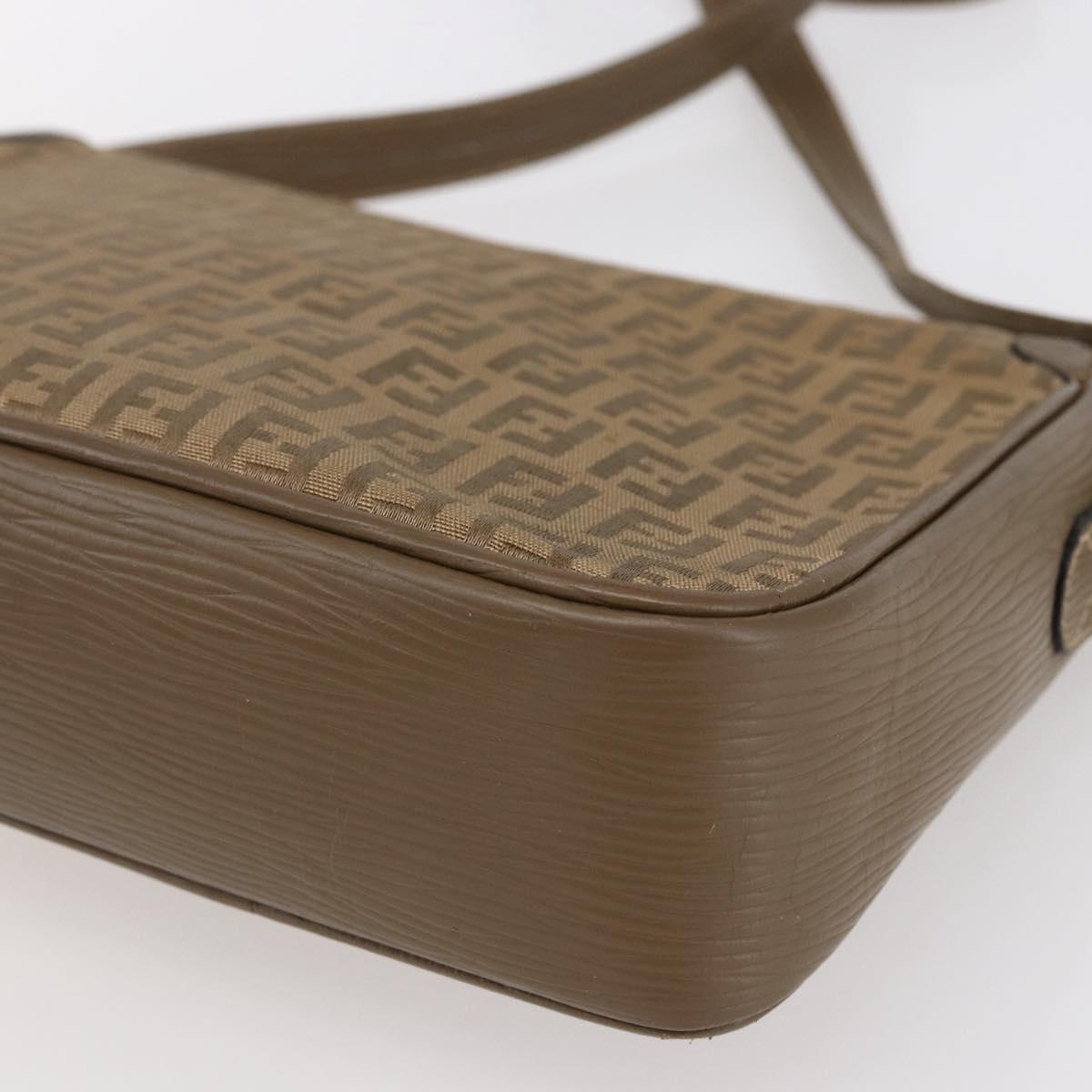 FENDI Zucchino Canvas Shoulder Bag Beige Auth 152611