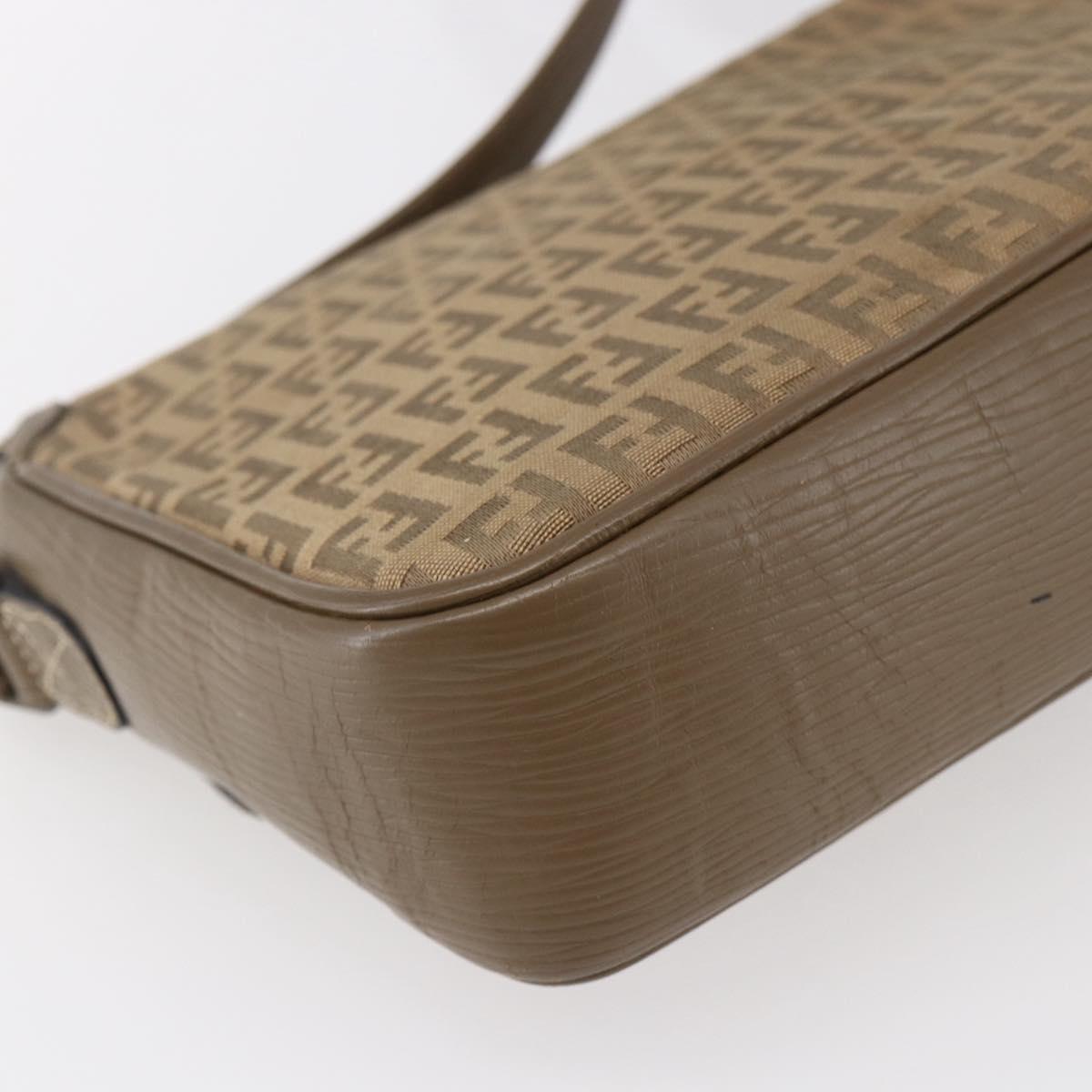 FENDI Zucchino Canvas Shoulder Bag Beige Auth 152611