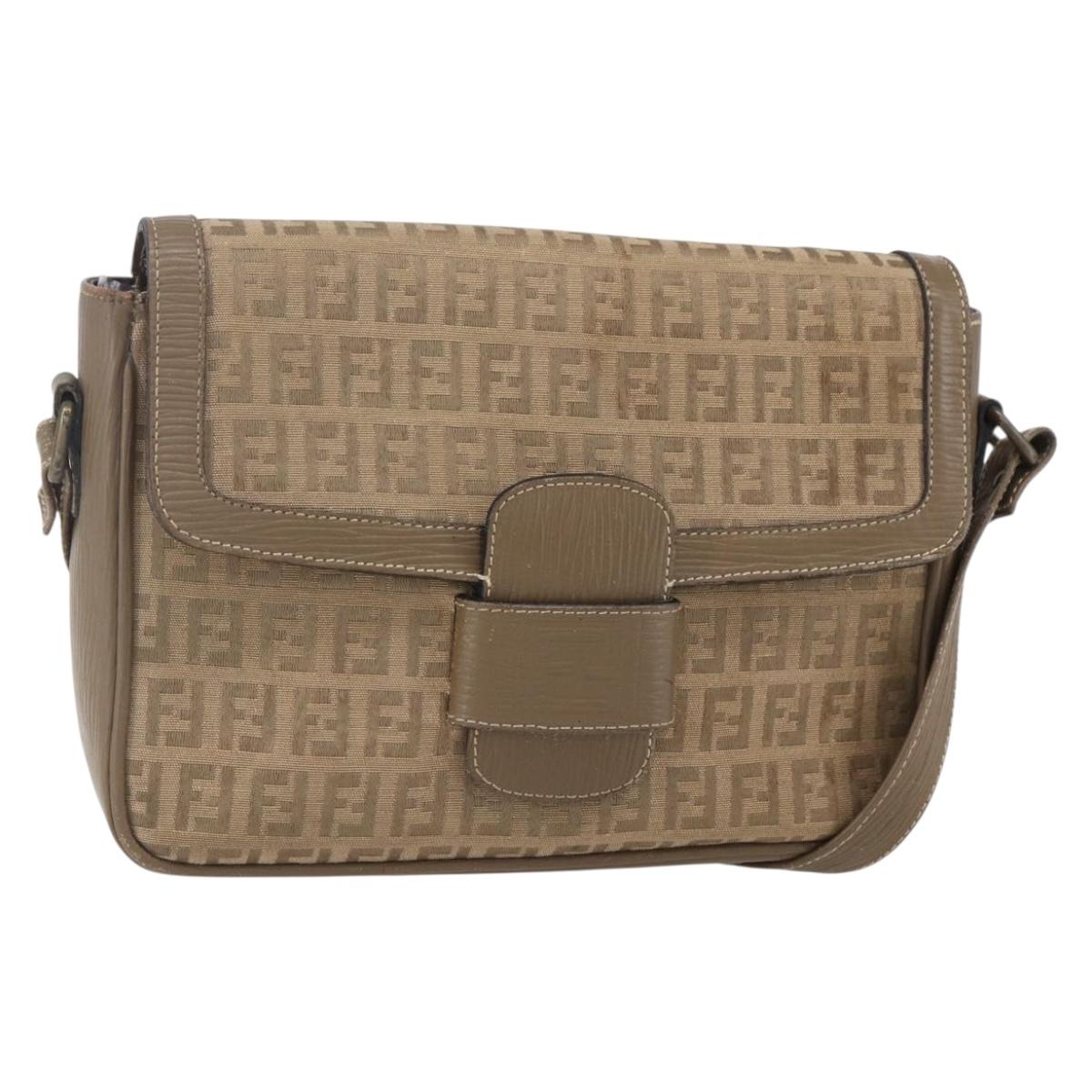 FENDI Zucchino Canvas Shoulder Bag Beige Auth 152611