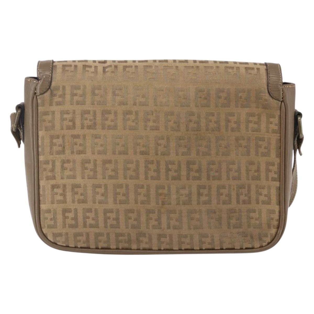 FENDI Zucchino Canvas Shoulder Bag Beige Auth 152611