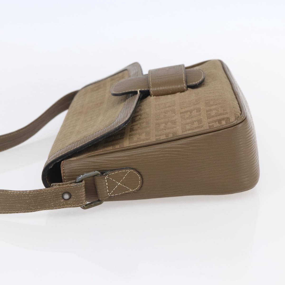 FENDI Zucchino Canvas Shoulder Bag Beige Auth 152611
