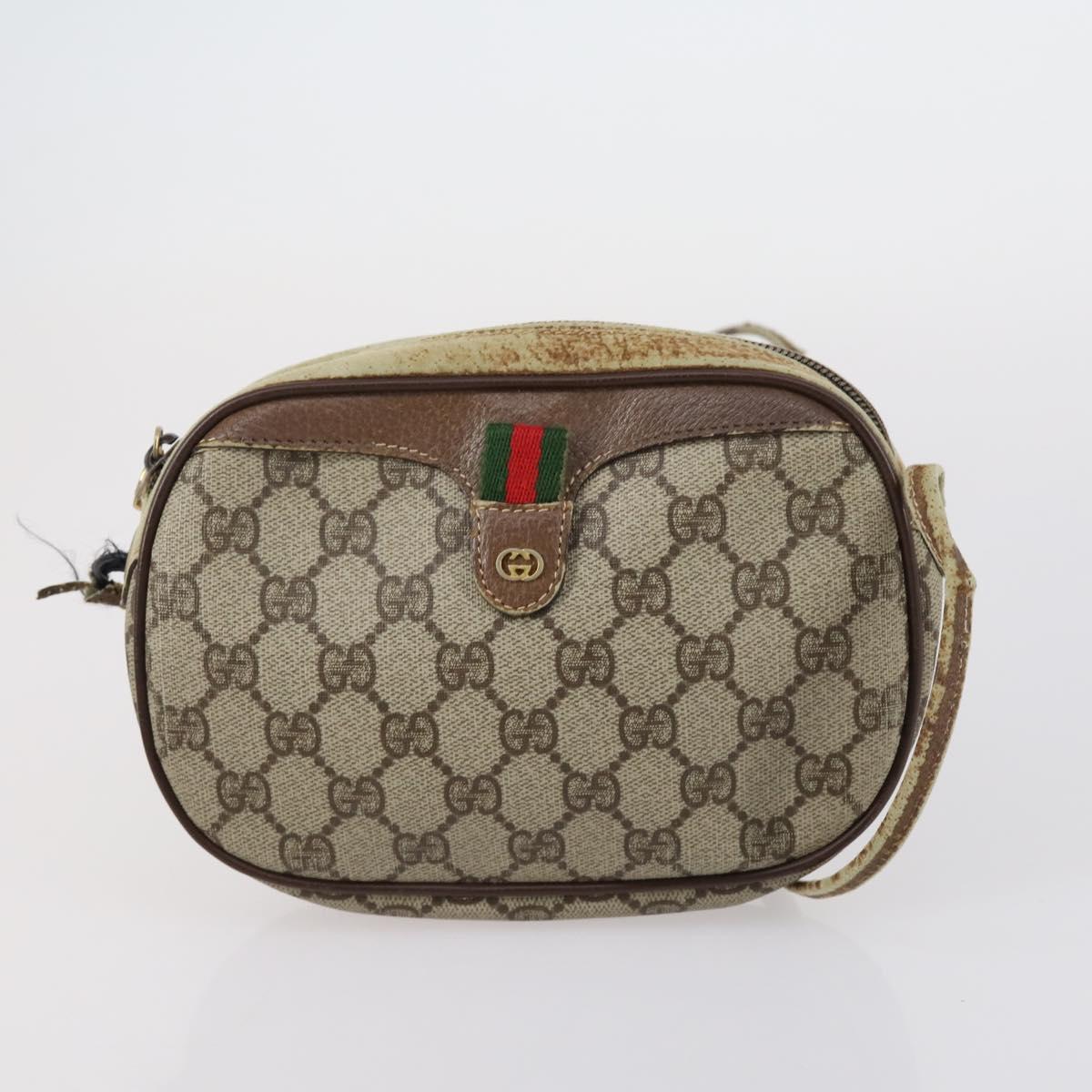 GUCCI GG Canvas Shoulder Bag Leather 3 Set Beige Dark Brown Auth 152612