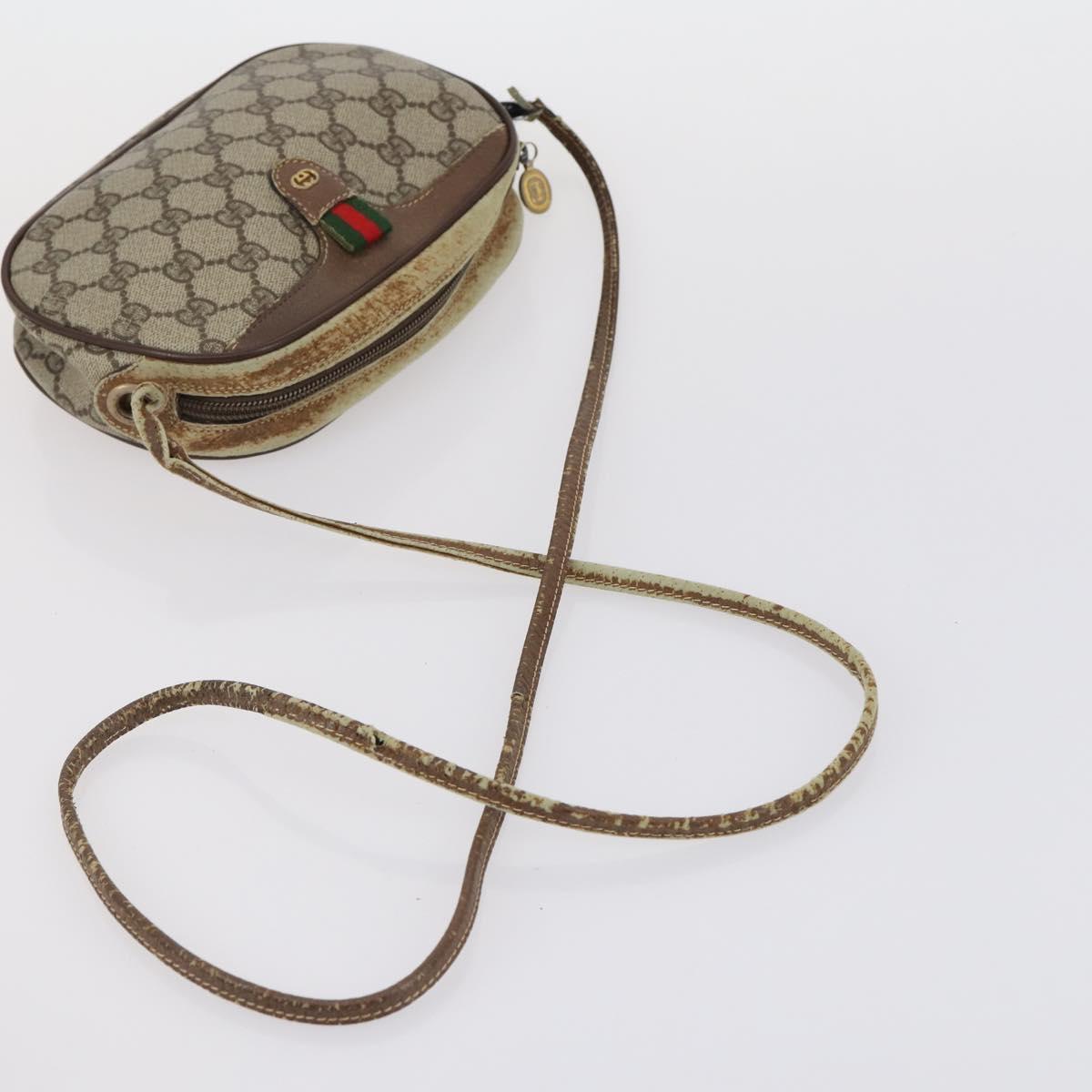 GUCCI GG Canvas Shoulder Bag Leather 3 Set Beige Dark Brown Auth 152612