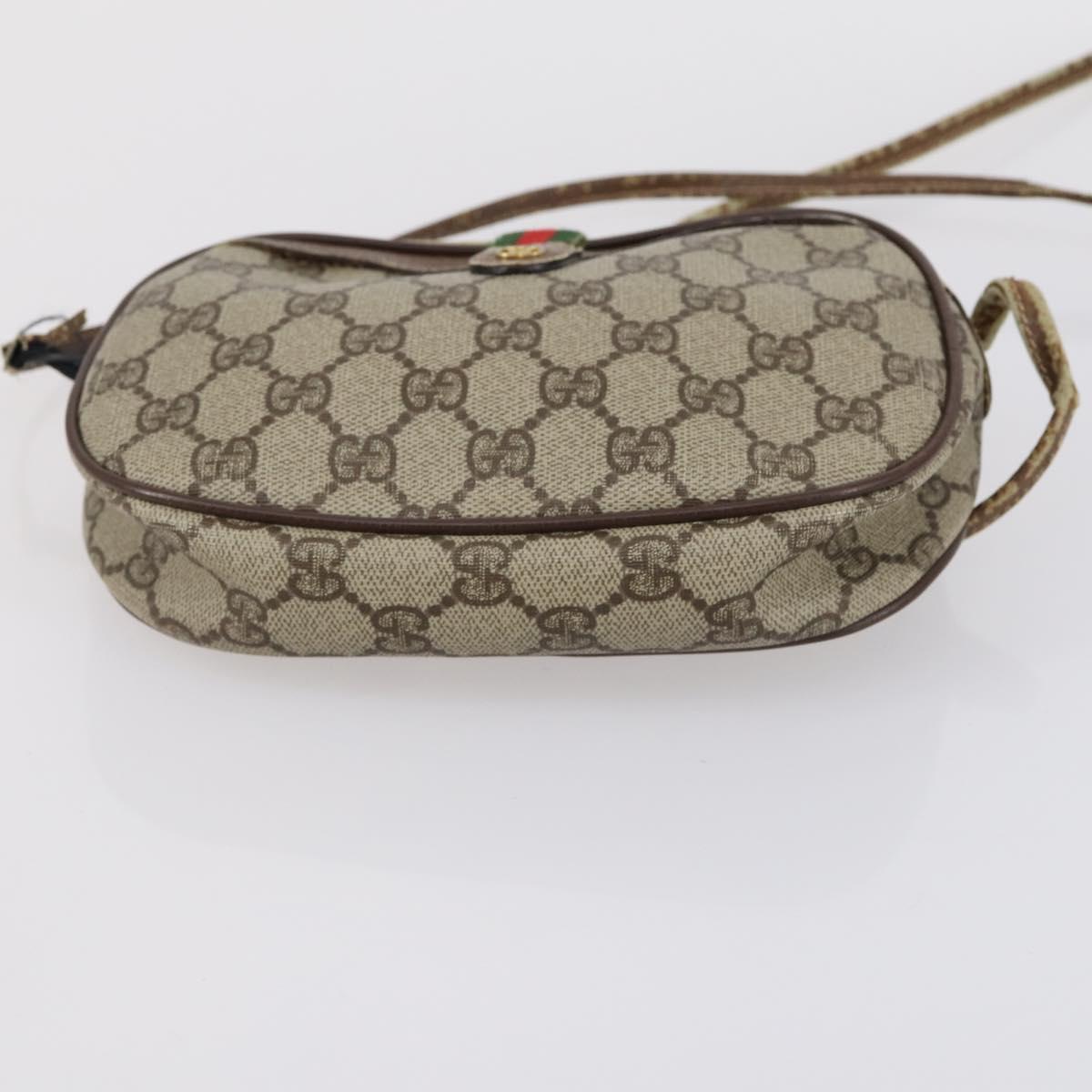 GUCCI GG Canvas Shoulder Bag Leather 3 Set Beige Dark Brown Auth 152612