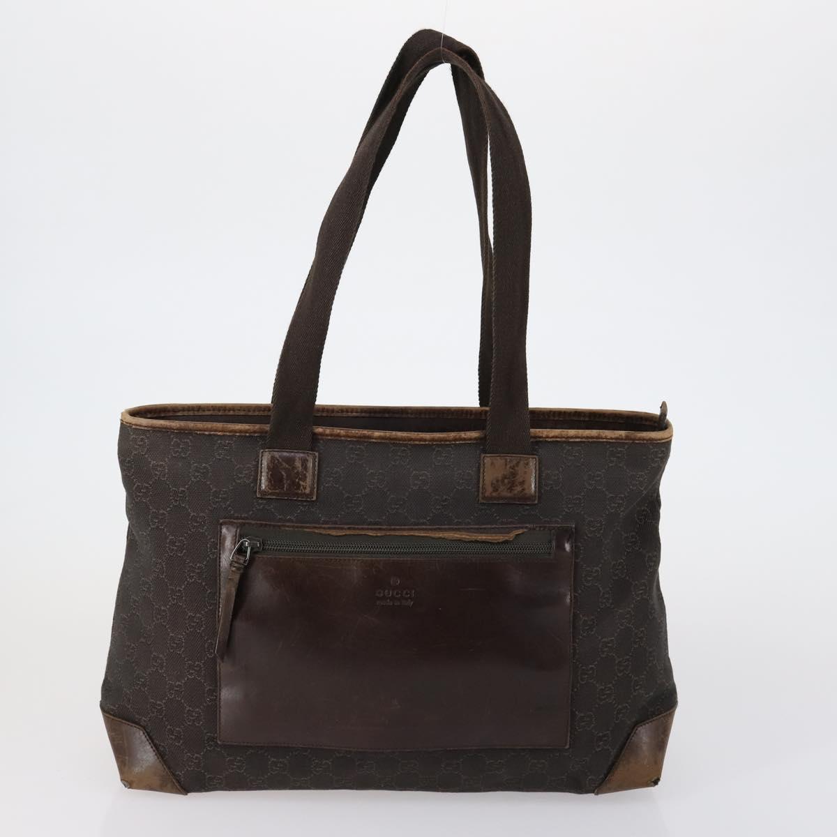 GUCCI GG Canvas Shoulder Bag Leather 3 Set Beige Dark Brown Auth 152612