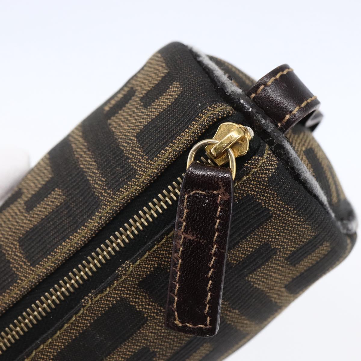 FENDI Zucca Canvas Pouch Black Brown Auth 152613