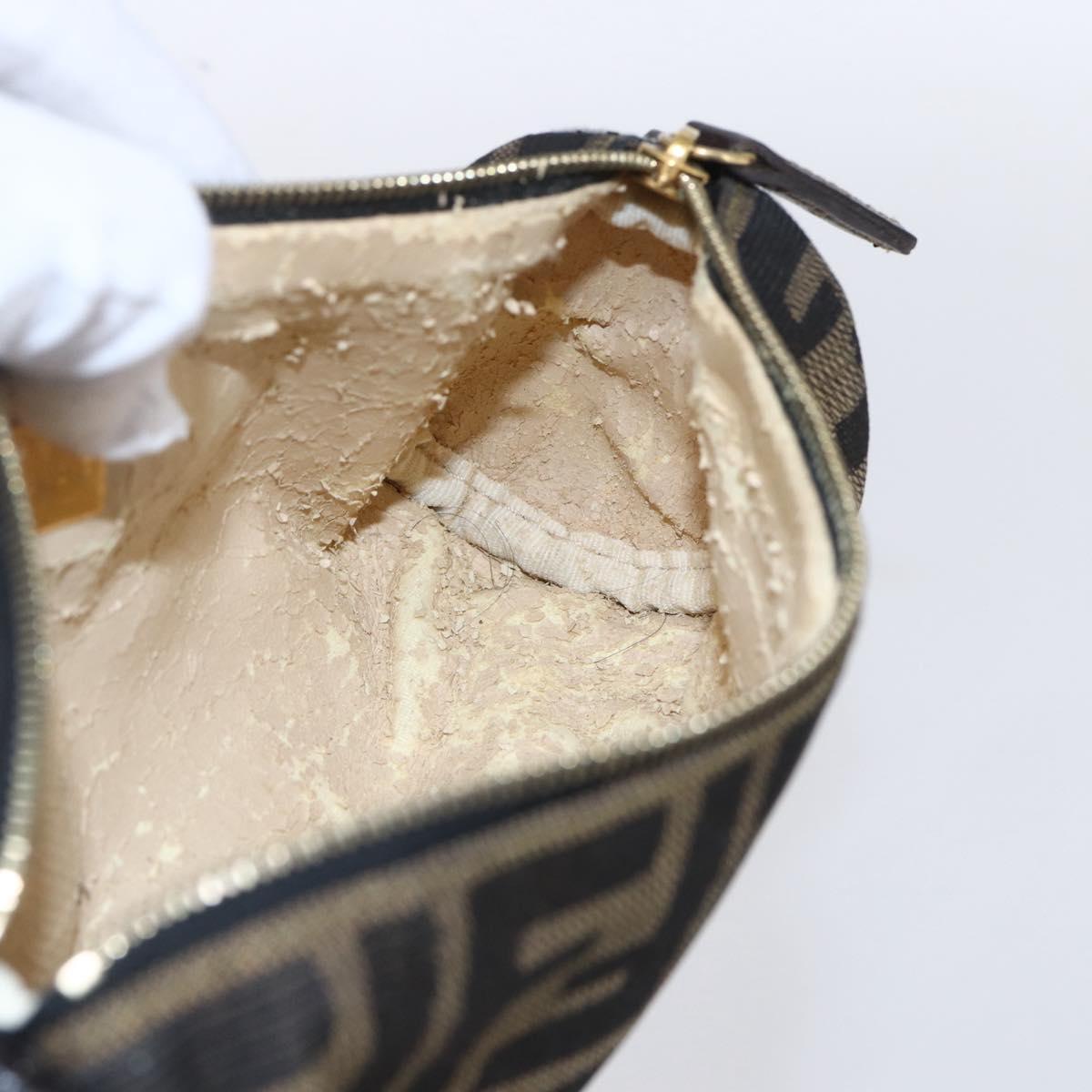 FENDI Zucca Canvas Pouch Black Brown Auth 152613