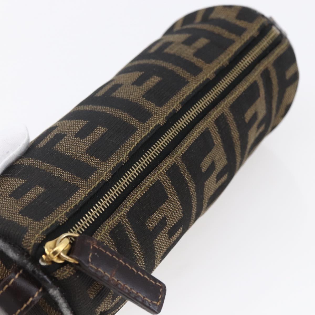 FENDI Zucca Canvas Pouch Black Brown Auth 152613