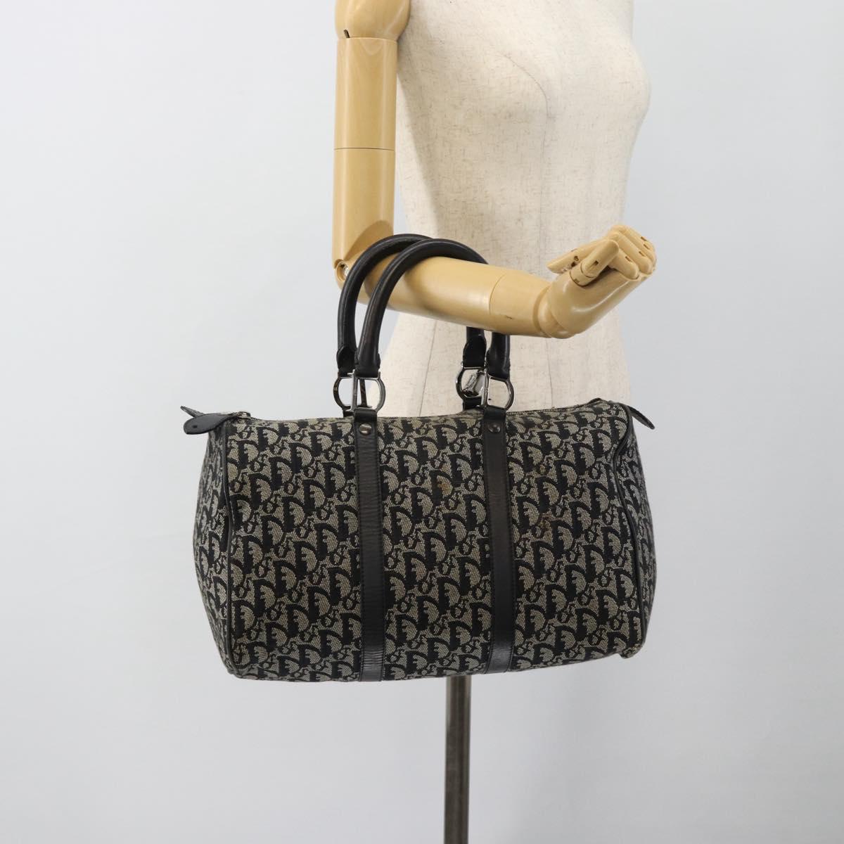 Christian Dior Trotter Canvas Mini Boston Bag Black Silver Auth 152631