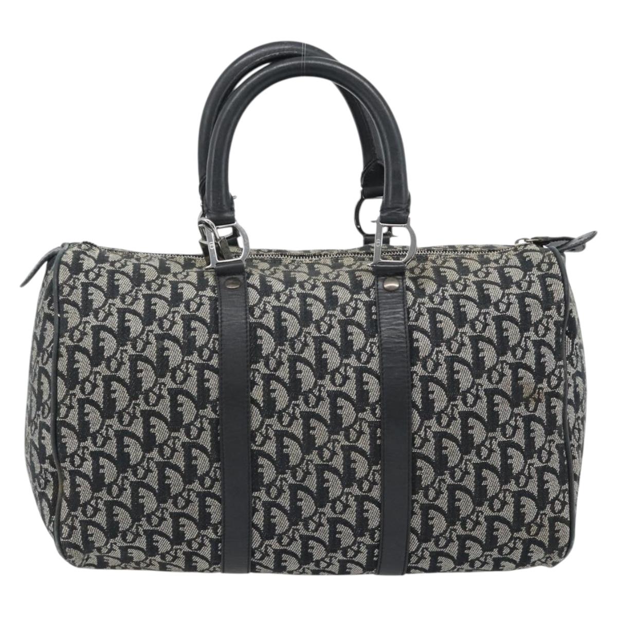 Christian Dior Trotter Canvas Mini Boston Bag Black Silver Auth 152631