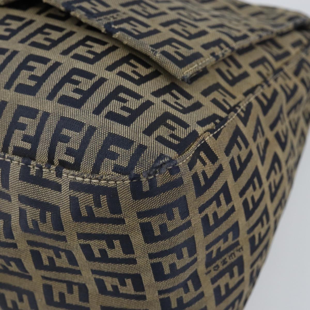 FENDI Zucchino Canvas Mamma Baguette Shoulder Bag Navy Silver Auth 152632