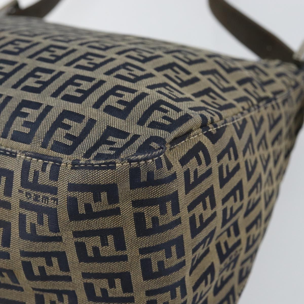 FENDI Zucchino Canvas Mamma Baguette Shoulder Bag Navy Silver Auth 152632