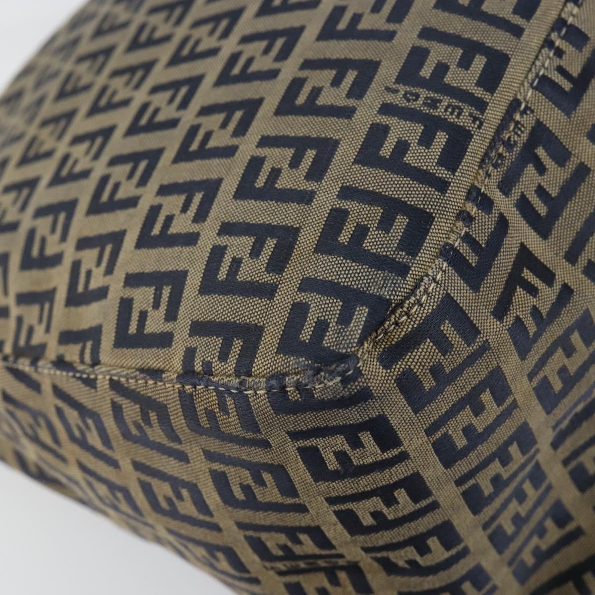 FENDI Zucchino Canvas Mamma Baguette Shoulder Bag Navy Silver Auth 152632