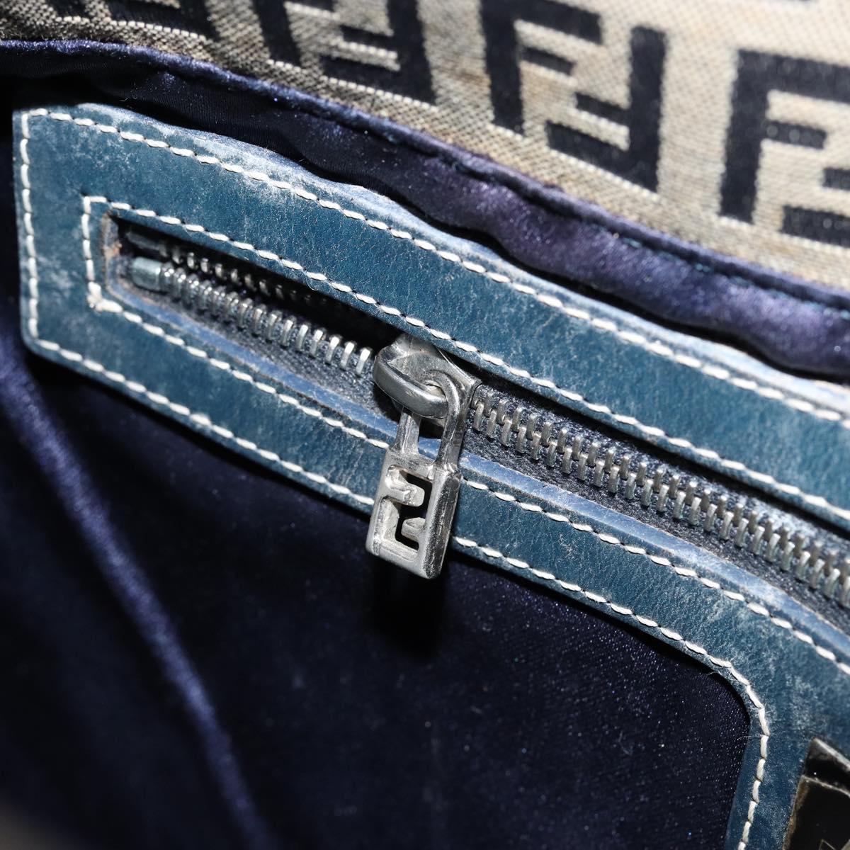 FENDI Zucchino Canvas Mamma Baguette Shoulder Bag Navy Silver Auth 152632