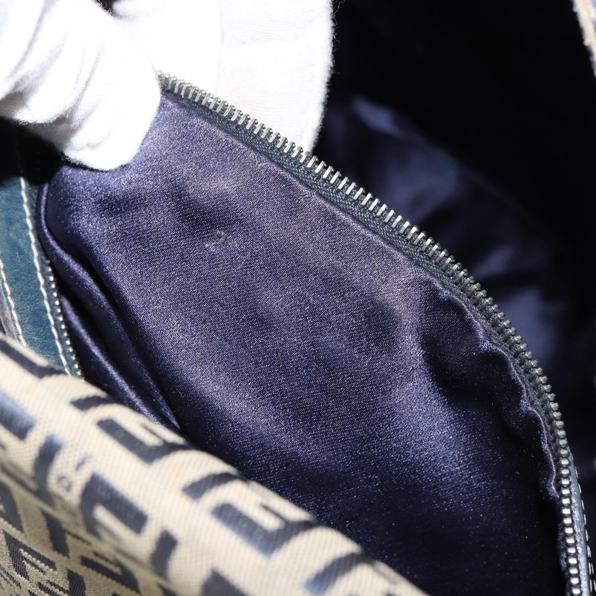 FENDI Zucchino Canvas Mamma Baguette Shoulder Bag Navy Silver Auth 152632