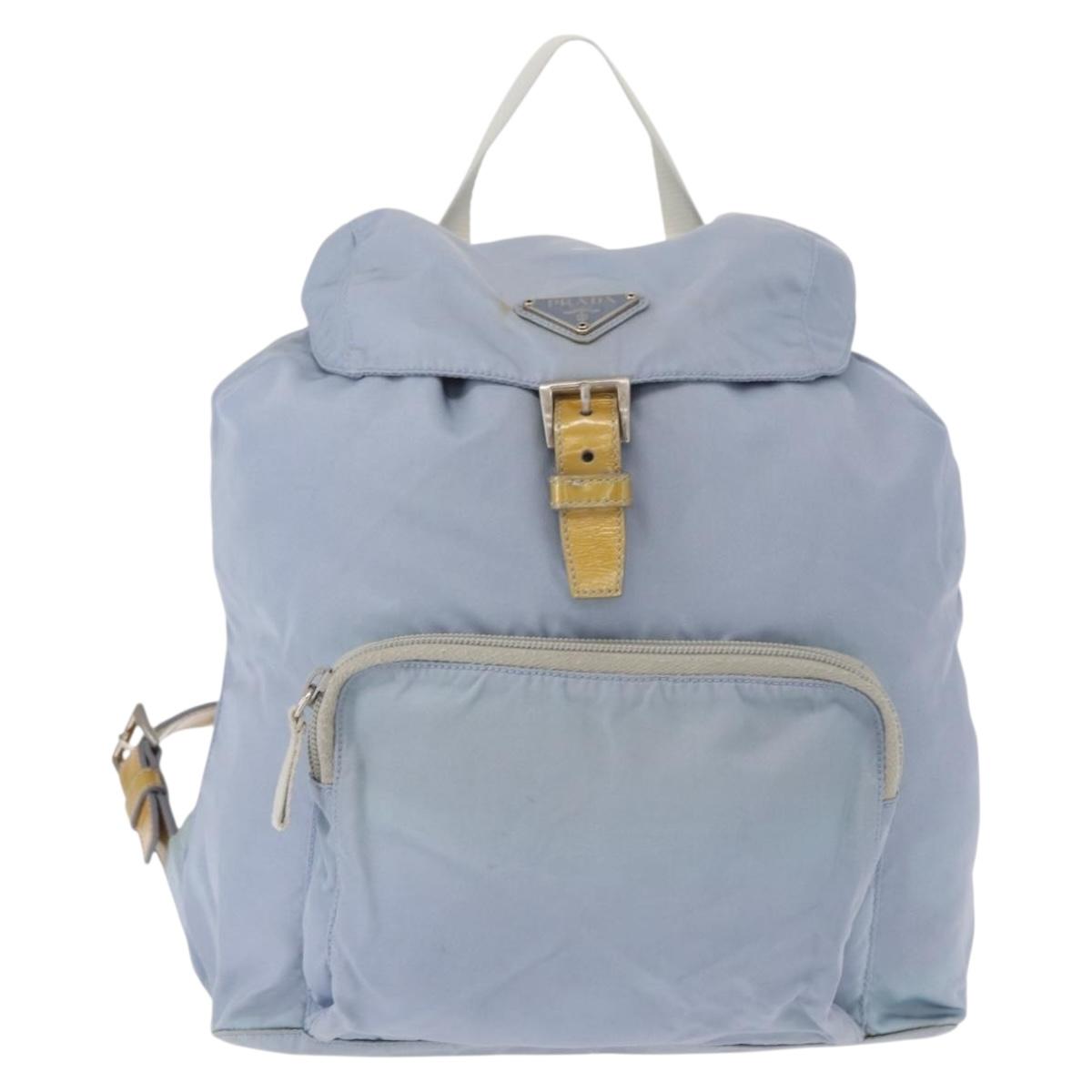 PRADA Backpack Nylon Light Blue Silver Auth 152634