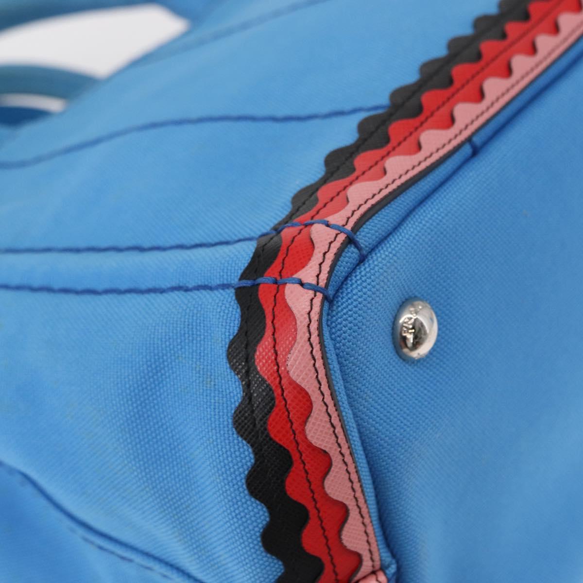 PRADA Canapa PM Hand Bag Canvas 2way Blue Silver Auth 152636