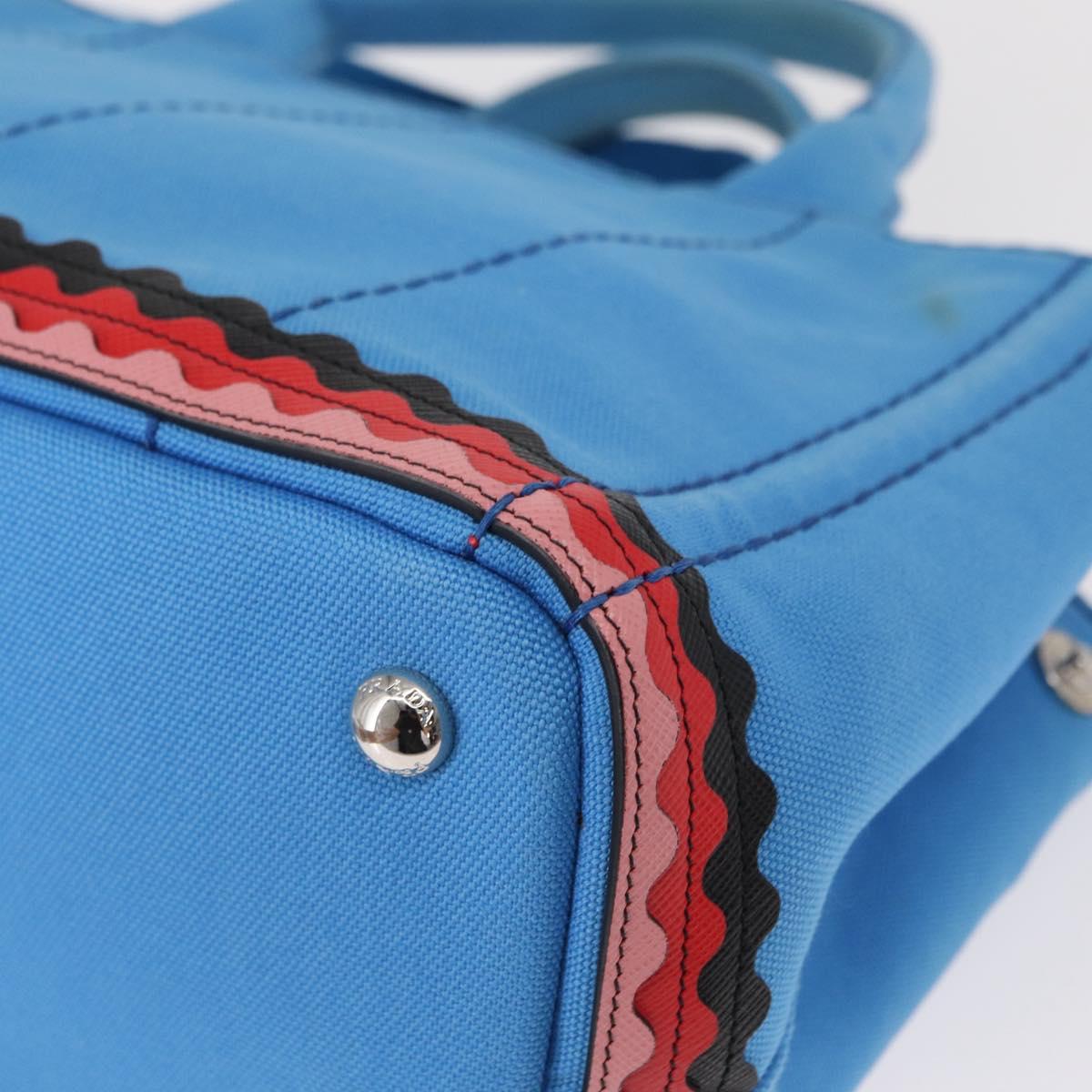 PRADA Canapa PM Hand Bag Canvas 2way Blue Silver Auth 152636