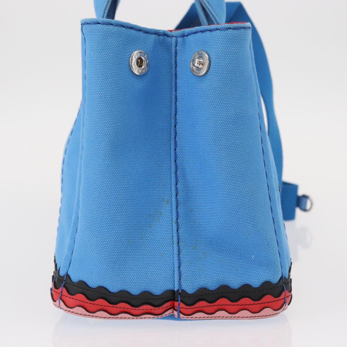 PRADA Canapa PM Hand Bag Canvas 2way Blue Silver Auth 152636