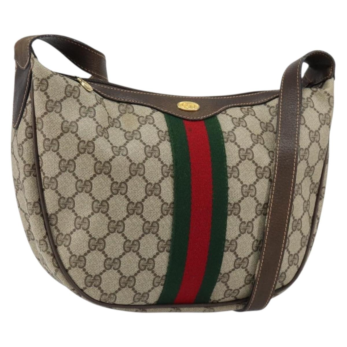 GUCCI GG Supreme Web Sherry Line Bag PVC Beige Gold Red 010 378 Auth 152639