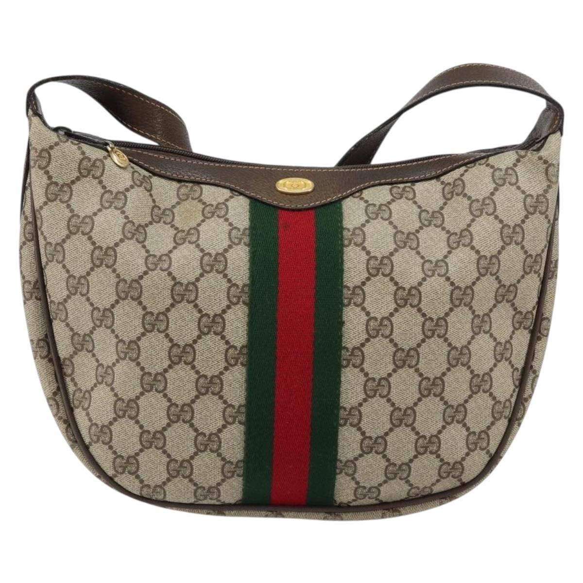 GUCCI GG Supreme Web Sherry Line Bag PVC Beige Gold Red 010 378 Auth 152639
