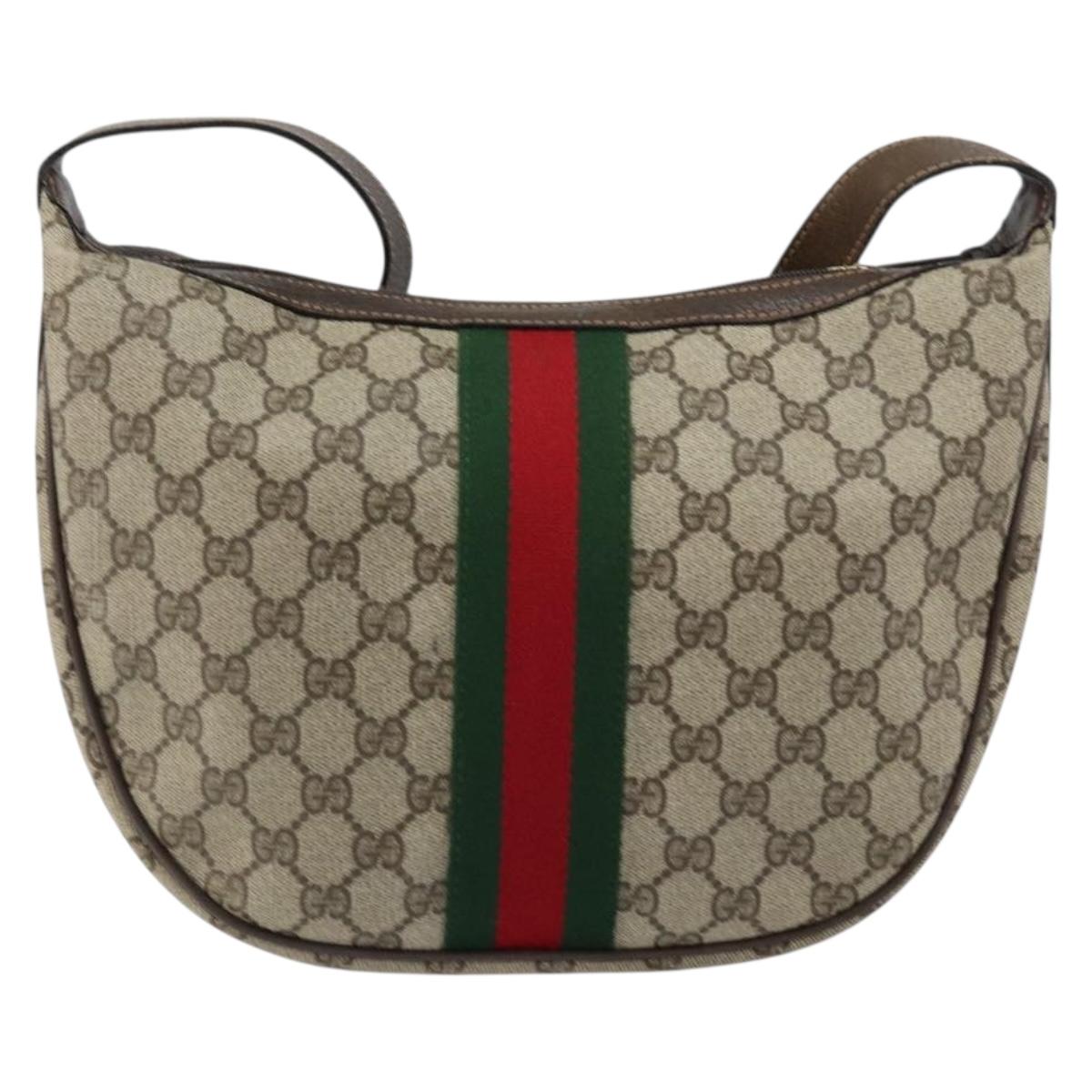GUCCI GG Supreme Web Sherry Line Bag PVC Beige Gold Red 010 378 Auth 152639