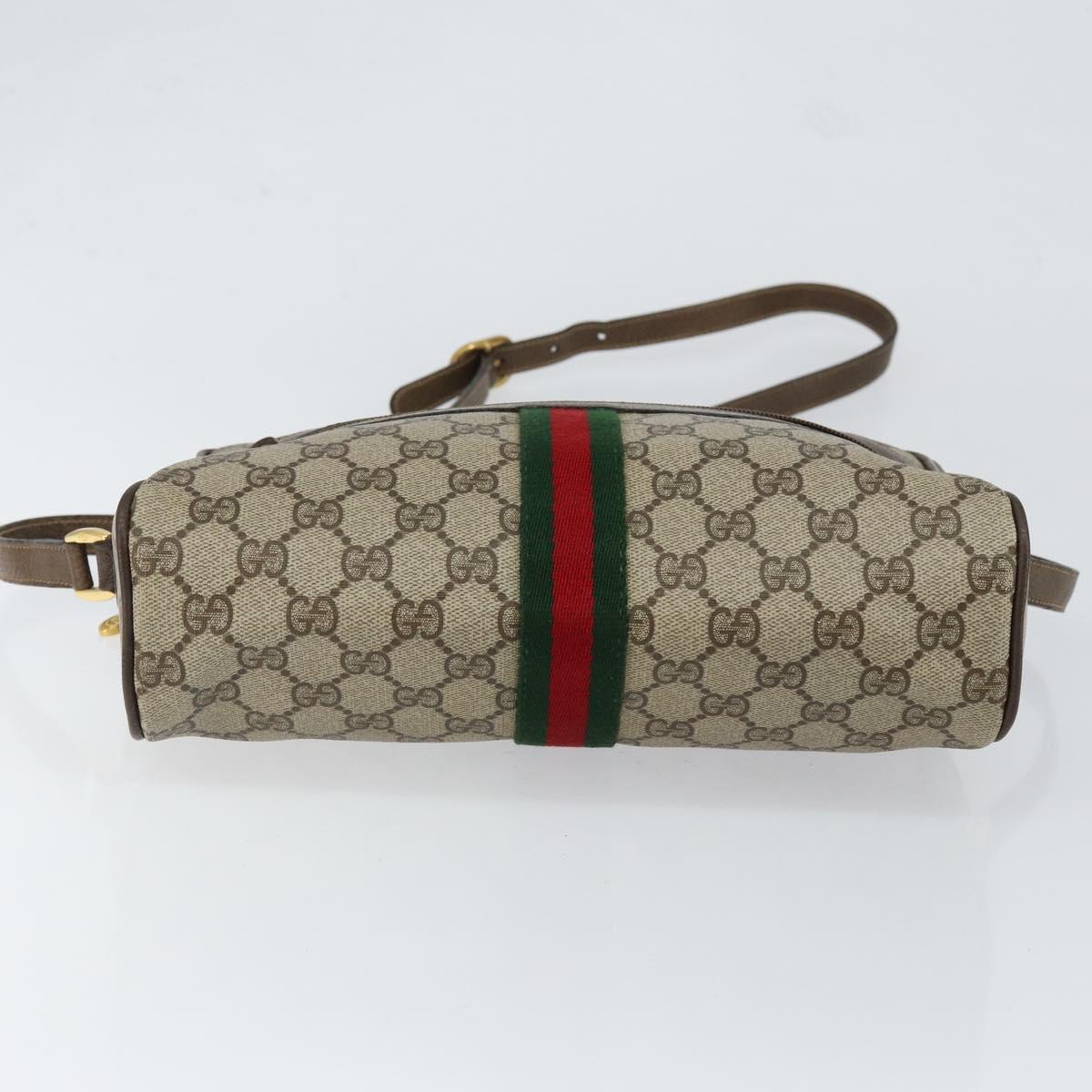 GUCCI GG Supreme Web Sherry Line Bag PVC Beige Gold Red 14 02 005 Auth 152641