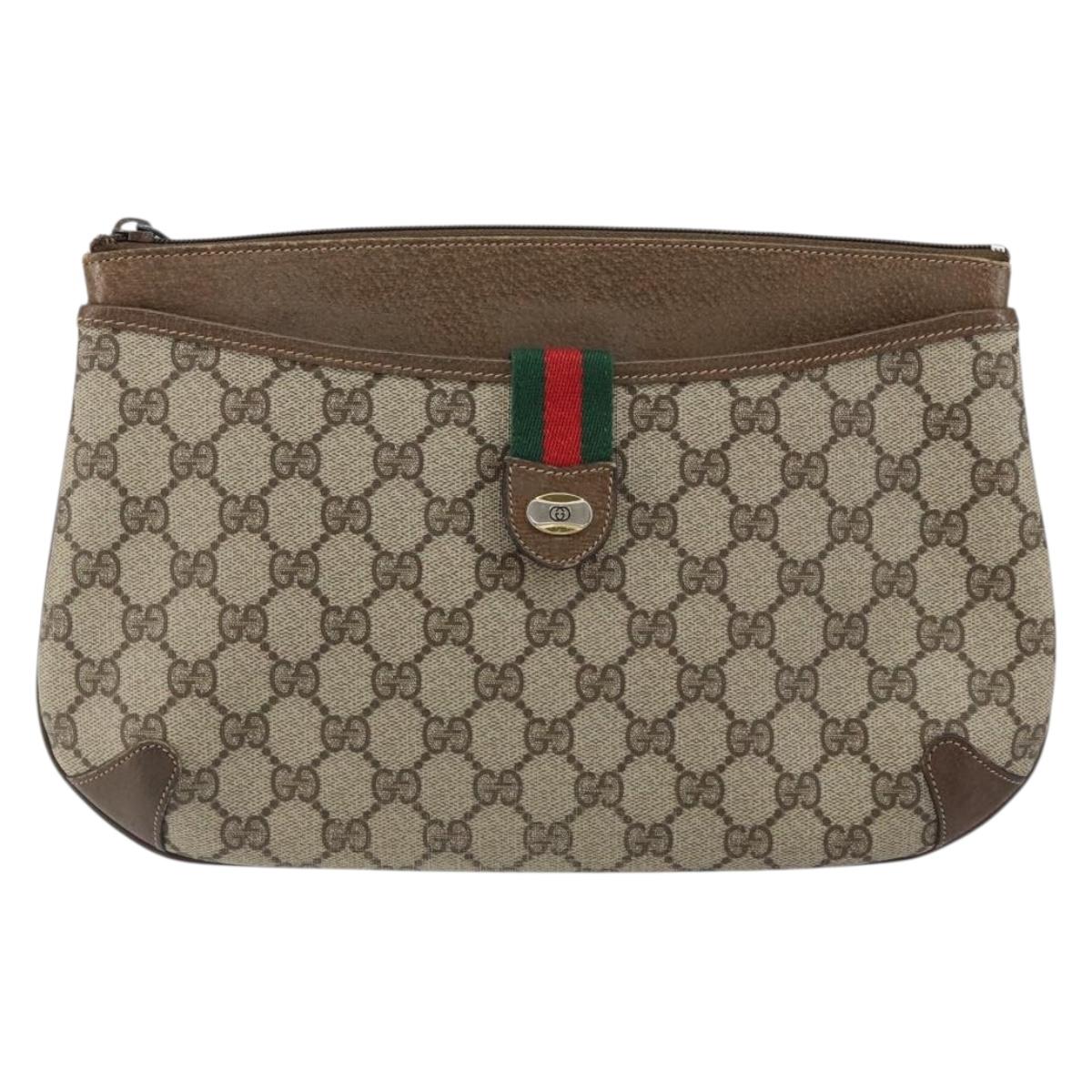 GUCCI GG Supreme Web Sherry Line Bag PVC Beige Gold Red 904 02 026 Auth 152644