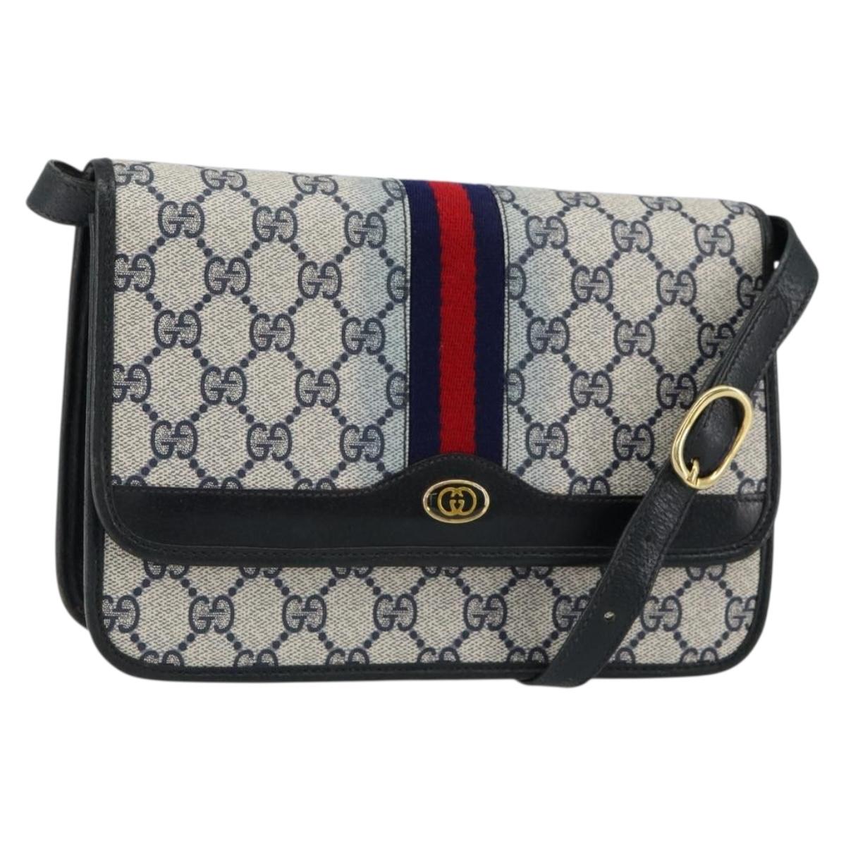 GUCCI GG Supreme Sherry Line Shoulder Bag PVC Navy Gold Red Auth 152645