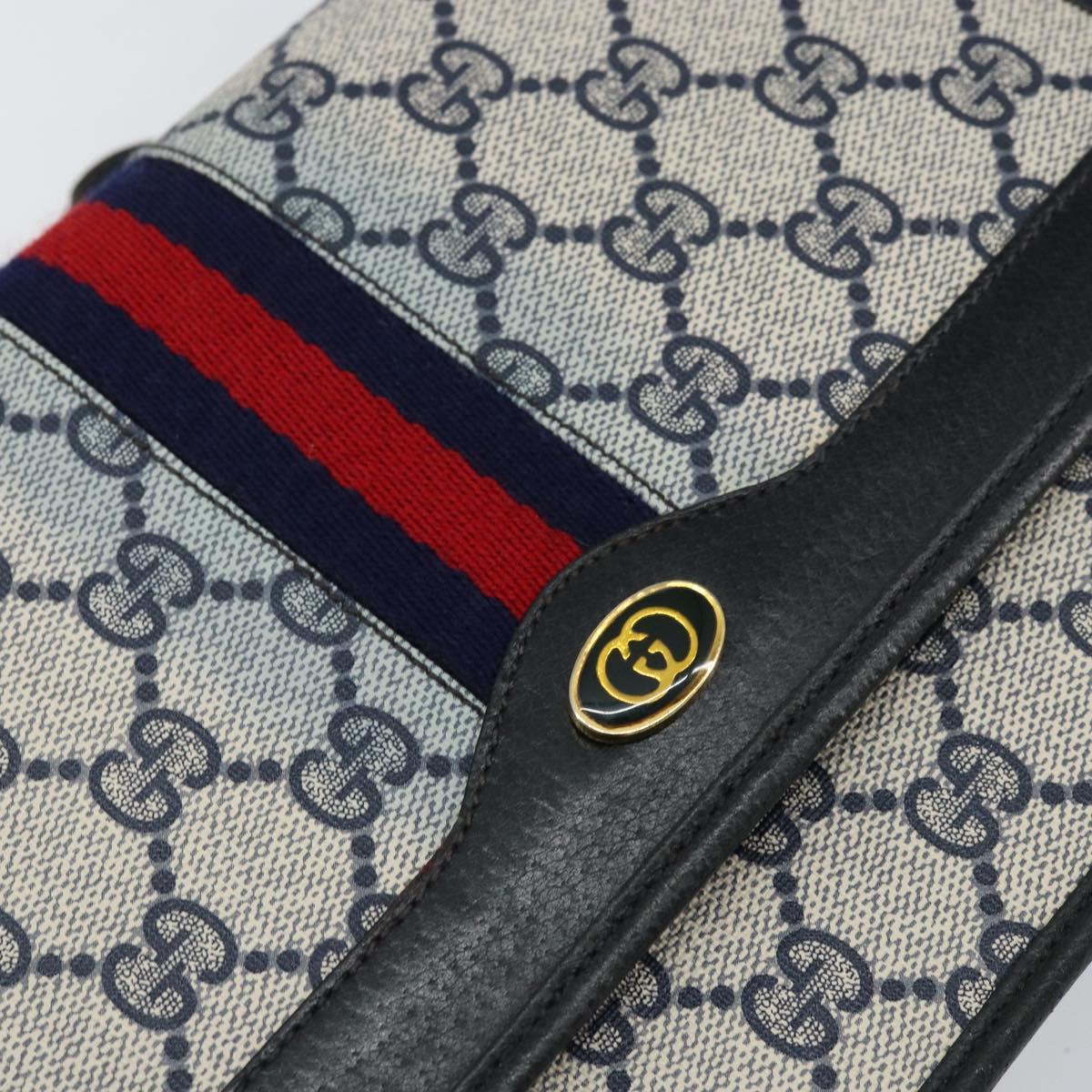 GUCCI GG Supreme Sherry Line Shoulder Bag PVC Navy Gold Red Auth 152645