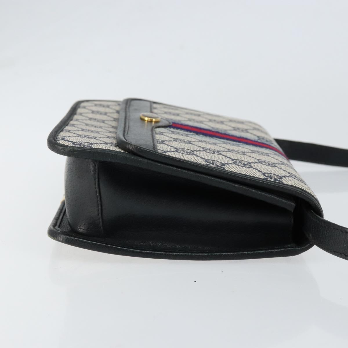 GUCCI GG Supreme Sherry Line Shoulder Bag PVC Navy Gold Red Auth 152645