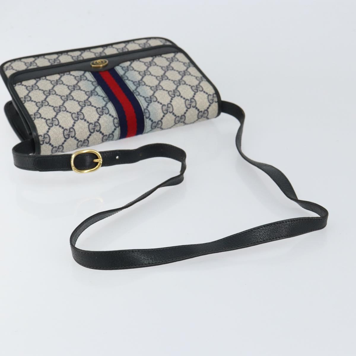 GUCCI GG Supreme Sherry Line Shoulder Bag PVC Navy Gold Red Auth 152645